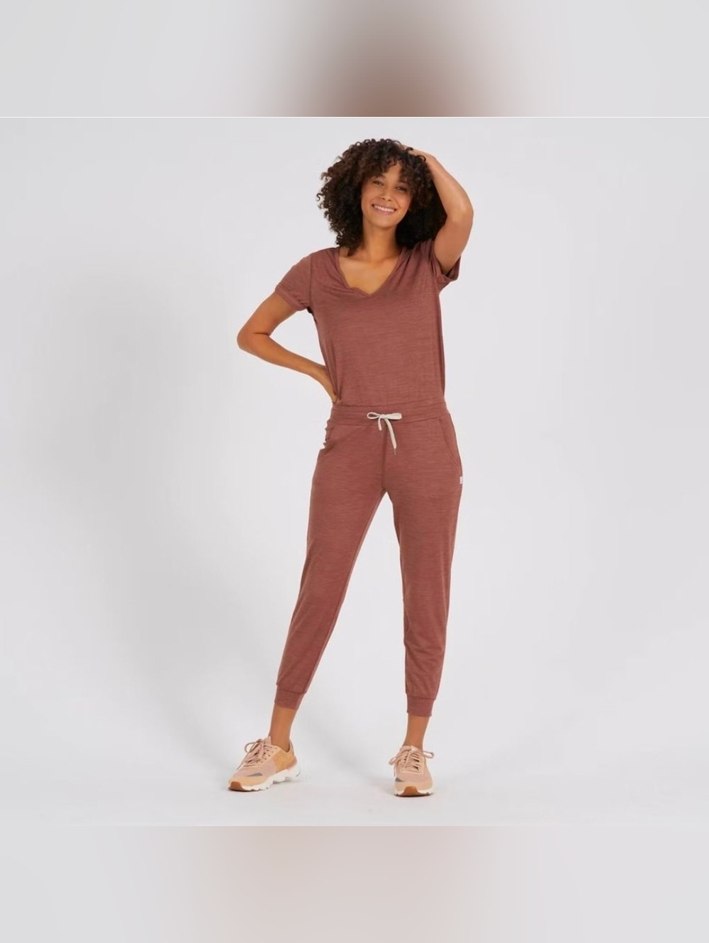 Vuori Women's Rust Brown Short-Sleeve Jumpsuit